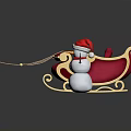 Pink Red Sleigh with Gold Accents and Snowman in Red Santa Hat