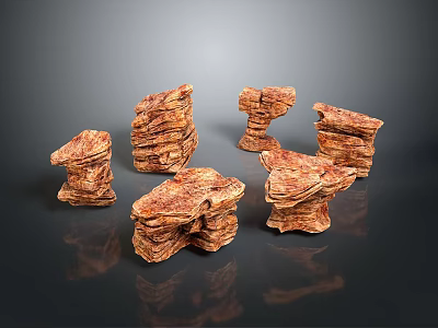 Wooden Stone Stacked Decorative Blocks with Natural Texture for Interior Design 3d model