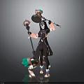 Fantasy Female Character In Dark Attire With Creature Inspired Staff And Mythical Accessories