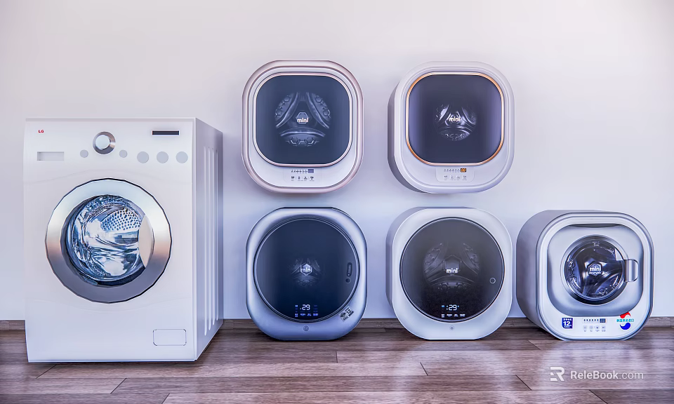 Modern Washing Machines With Various Stylish Designs And White Exterior For Home 3d model 