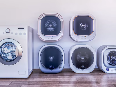 Modern Washing Machines With Various Stylish Designs And White Exterior For Home 3d model