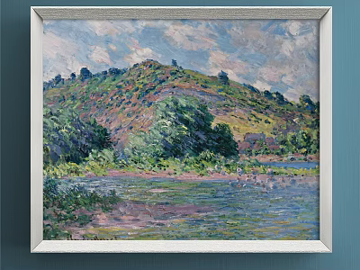 Oil Painting Of Natural Landscape With Rolling Hills Green Trees Flowing River And Blue Sky 3d model