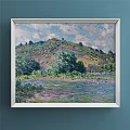 Oil Painting Of Natural Landscape With Rolling Hills Green Trees Flowing River And Blue Sky