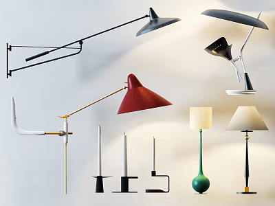 Modern Lighting Combinations Featuring Floor Lamps Table Lamps Wall Lights And Colorful Shades 3d model