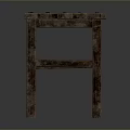 Dark Brown Wooden Stool With Textured Square Seat And Cross Bar Structure