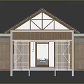 Cartoon Style House with Wooden Structure White Roof Lattice Windows and Open Porch