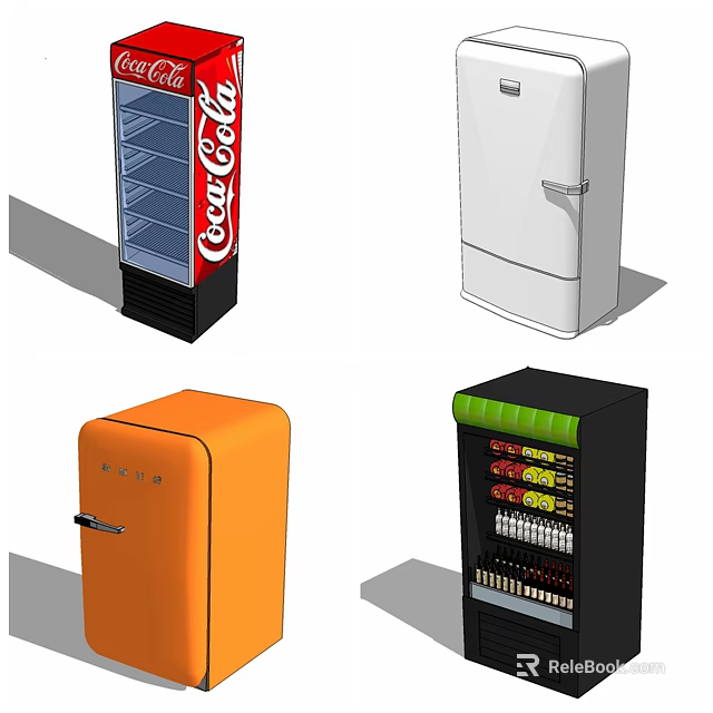 Various Colorful Refrigerators And Freezers Including Retro Style And Beverage 3d model 