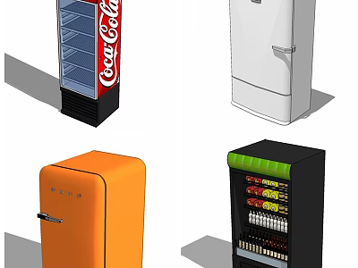 Various Colorful Refrigerators And Freezers Including Retro Style And Beverage 3d model