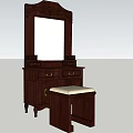 Traditional Dark Wooden Dressing Table With Large Mirror Drawers And Stool