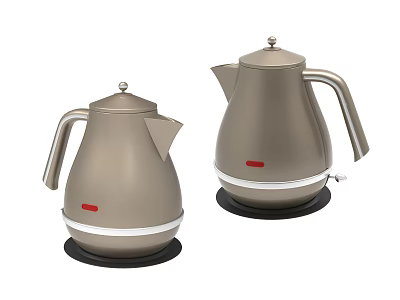 Two Modern Electric Kettles With Golden Body White Trim And Red Indicator 3d model