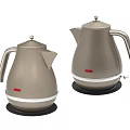 Two Modern Electric Kettles With Golden Body White Trim And Red Indicator