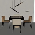 MINOTTI Modern Table And Chairs With Brown Beige Chairs Dark Surface Gray Wall Black Pendants