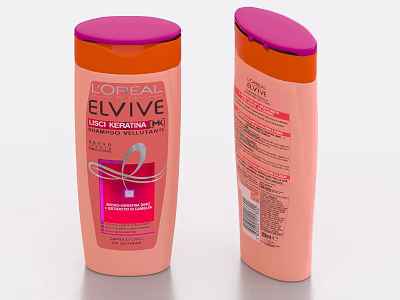 L'Oreal Elvive Liss Heat Protect Shampoo in Pink Bottle with Orange Purple Cap 3d model
