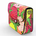 Vibrant Floral Patterned Shoulder Bag With Pink Green Yellow Colors And Metallic Clasp