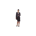 Business Woman In Gray Suit With White Blouse Skirt Holding Handbag And High Heels
