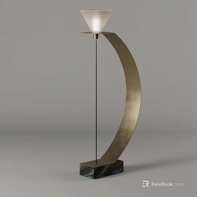 Modern Curved Metal Floor Lamp With White Shade And Elegant Marble Base 3d model 