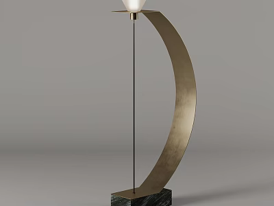 Modern Curved Metal Floor Lamp With White Shade And Elegant Marble Base 3d model