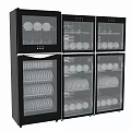 Black Kitchen Dish Sterilizer Appliance With Multiple Glass Doors And Shelves Holding Dishes And Bowls