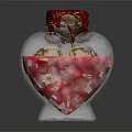 Amorentia Labeled Medical Glass Container Heart Shaped With Red Cap And Pink Powder