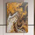 Modern Abstract Painting With Gold Black White Fluid Patterns For Interior Wall Decor