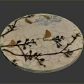 Round Wood and Stone Decorative Plate with Branch and Flower Patterns