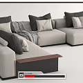Modern Light Gray Sectional Sofa With Multiple Throw Pillows And Wooden Side Table 3d model