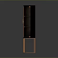 Modern Black And Gold Cabinet With Shelves Circular Ornament And Golden Legs