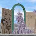 Instagrammable Photo Check in Spot With Green Archway Flower Tree And Purple Flowers