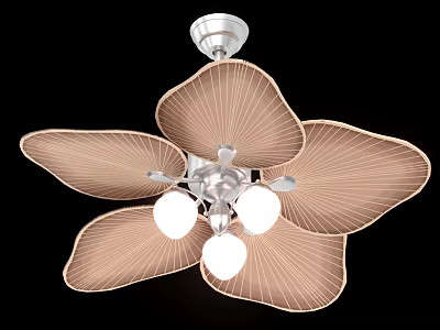 Modern Ceiling Mounted Air Conditioner Fan With Petal Shaped Brown Blades And LED Lights 3d model