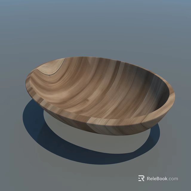 Elegant Oval Ceramic Bowl with Natural Wooden Texture and Smooth Surface Design 3d model 