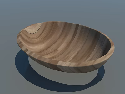 Elegant Oval Ceramic Bowl with Natural Wooden Texture and Smooth Surface Design 3d model