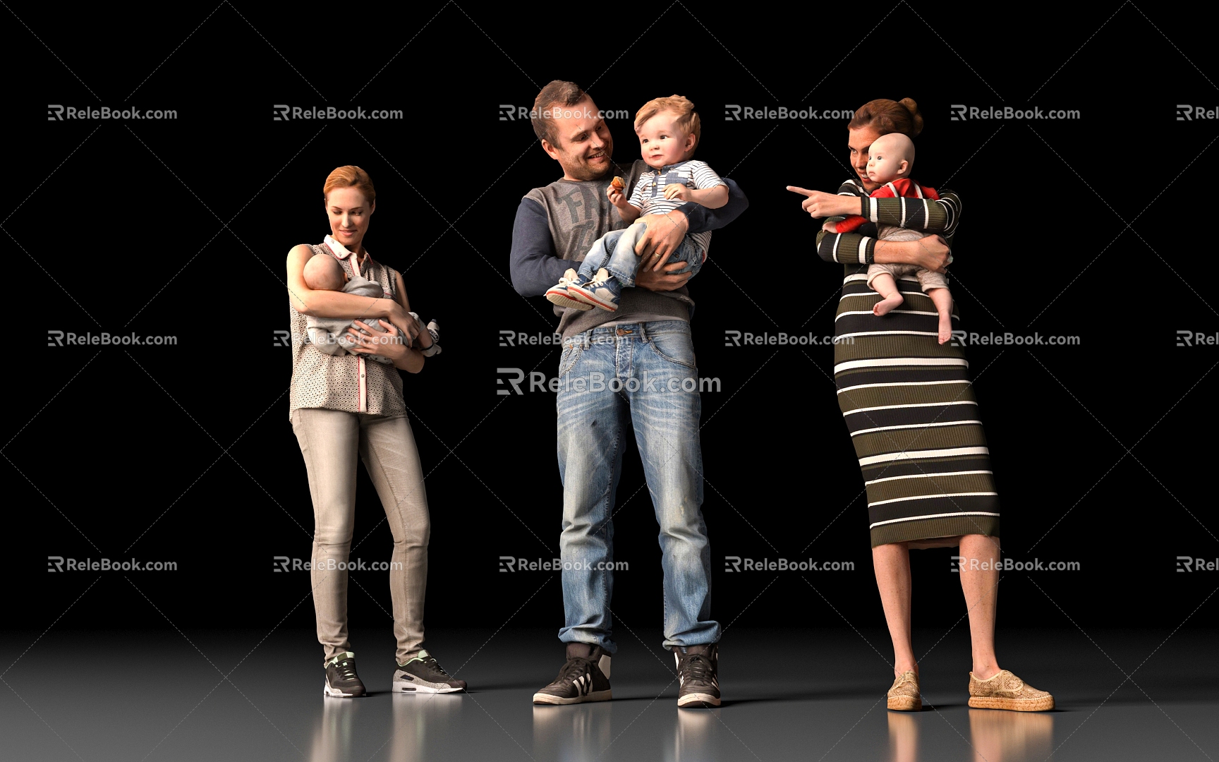 Multi-person parent-child parent-child mother-child baby-toddler interaction family shopping mall kindergarten playground city crowd figure model 3d model