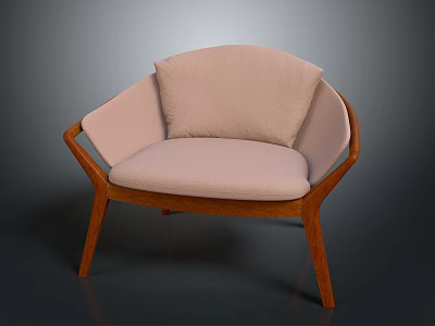 Modern Single Sofa With Wooden Frame Beige Upholstery And Curved Backrest Cushion 3d model