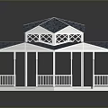 Octagonal Gazebo Featuring Blue Tiled Roof White Columns Wooden Floor And Lattice Upper Level