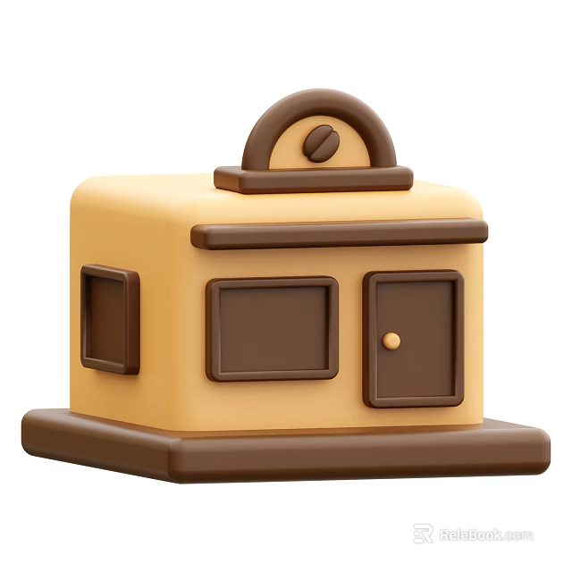 Modern Yellow And Brown Commercial Complex Exterior With Brown Door Windows And Top Decoration 3d model 