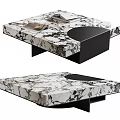 Square Black and White Marble Pattern Coffee Table with Black Base and Books 3d model