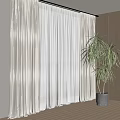 Brown Curtains With White Sheer Panels In Modern Interior With Green Plant And Wooden Wall
