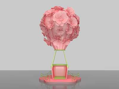 Floral Decoration Pink Flower Hot Air Balloon with Green Stand and Pink Base 3d model