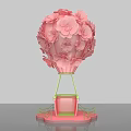 Floral Decoration Pink Flower Hot Air Balloon with Green Stand and Pink Base