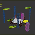 3D Model Household Table With Black Frame White Surface And Yellow Brand Logos