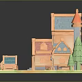 Fairy Tale Themed 3D Model Scene With Small Houses Trees And Mushroom Hut