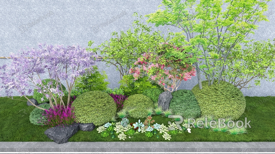 Modern Plant Landscape Tree Tree Stone Modeling Pine Landscape Plant Combination Flower Mirror Plant Group Plant Collocation Spherical Shrub Green Belt model