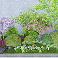 Beautiful Garden Flowers With Purple Pink Blooms Green Shrubs Stones And Small Plants On Grass