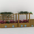 Wooden Planters with Wheels Pergola Climbing Vines Pink Flowers and Green Canopy for Garden Decor