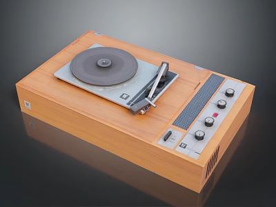 Vintage Wooden Turntable Record Player with Vinyl Disc Tonearm Control Knobs and Dial Panel 3d model