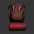 Red Leather Backpack Placed On Red Rolled Mat For Daily Use