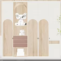 Modern Minimalist Wardrobe With Arched Doors Wooden Panels Shelves And Drawers