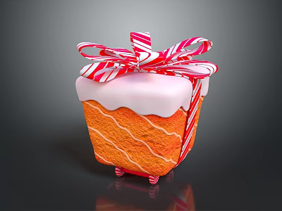 Festive Orange Dessert With White Frosting And Red White Striped Bow Decorations 3d model