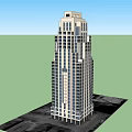 Tall Modern Building 3D Model With Glass Windows And Balconies On Green Ground