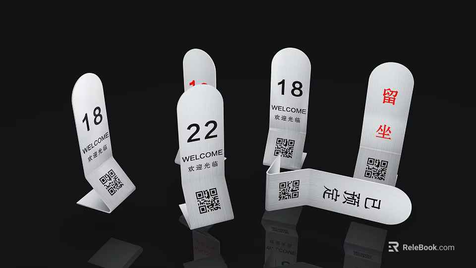 Commercial Table Number Signs With QR Codes Welcome Message And Reserved Seating 3d model